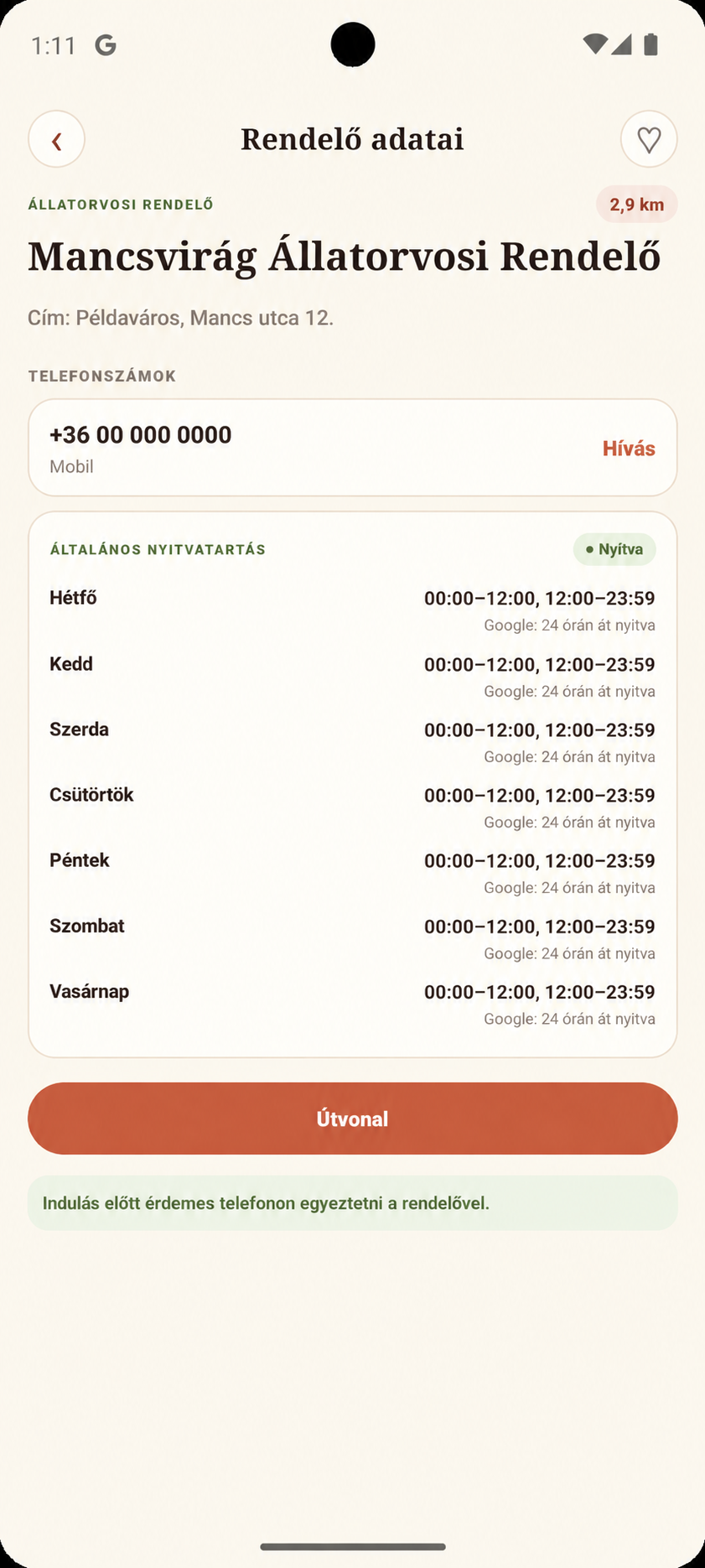 Állatorvosi rendelő részletes adatlapja