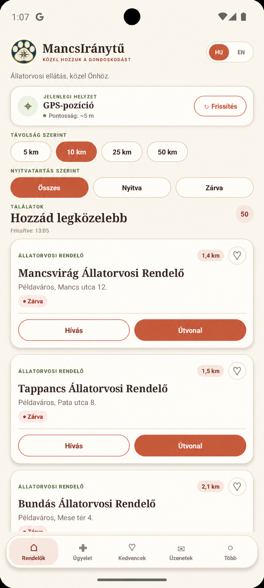 Közeli állatorvosi rendelők listája