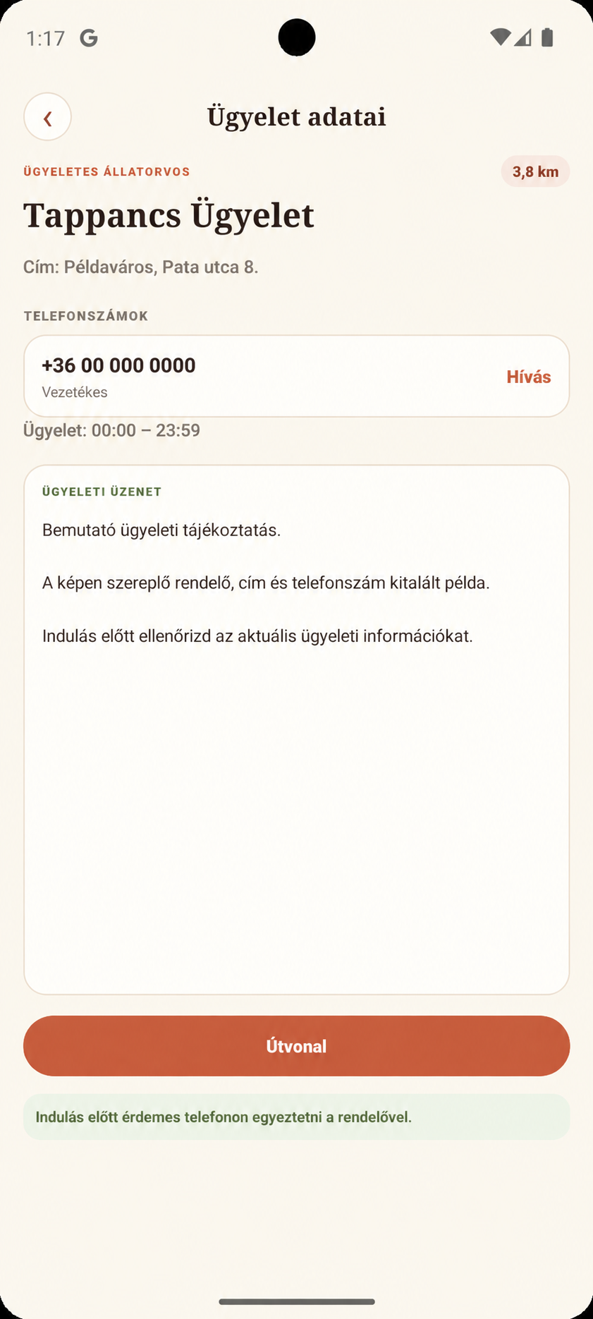 Állatorvosi ügyelet részletes adatlapja