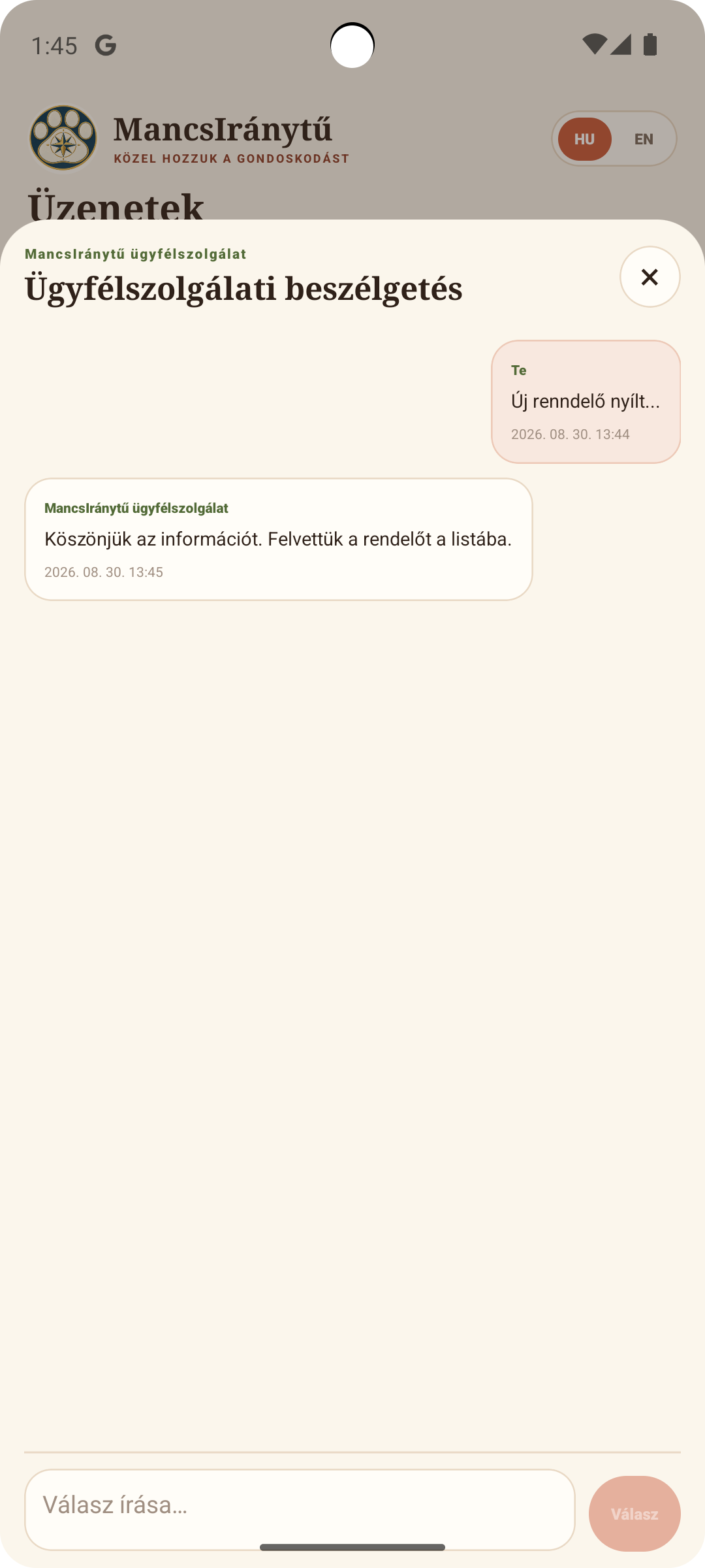 Ügyfélszolgálati beszélgetés