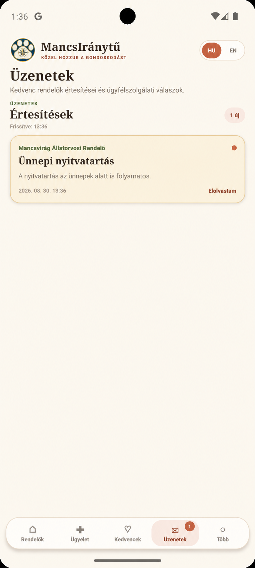 Üzenet egy állatorvosi rendelőtől